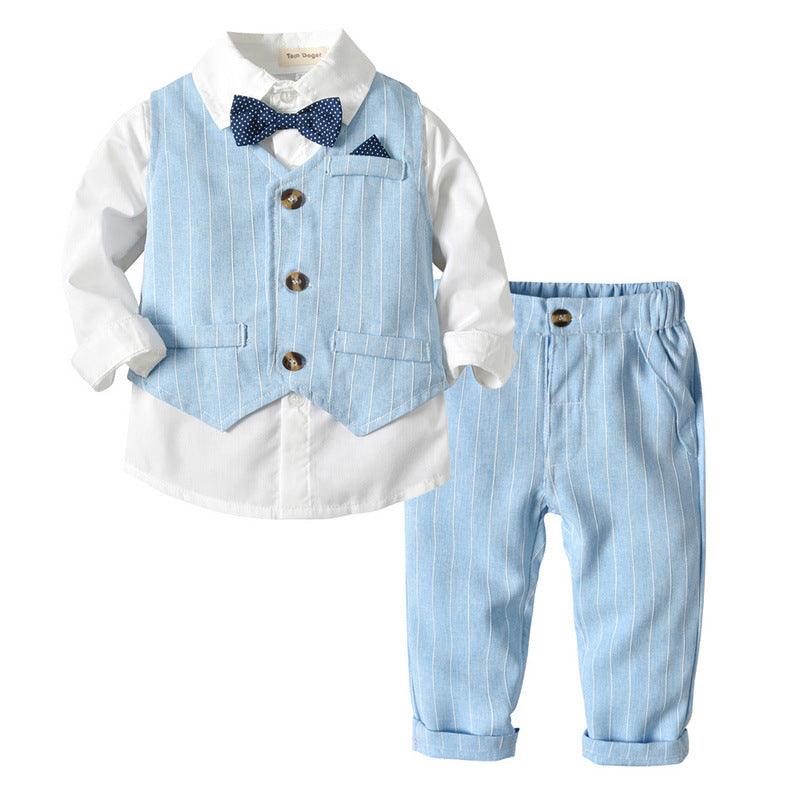 Three-Piece Suit Of Shirt And Striped Waistcoat And Trousers - amazitshop