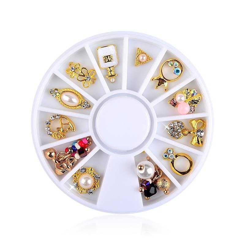 1 Wheel 3D Charm Alloy Rhinestones Nail Art Decorations Perfume Bottle Bow Flowers Triangle DIY Nail Jewelry Supplies - amazitshop