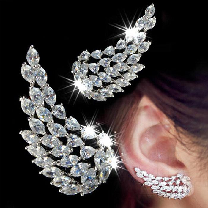 Brilliant Cubic Zirconia Angel Wings Stud Earrings For Women Girls Fashion White Gold Color Wedding Jewelry - amazitshop