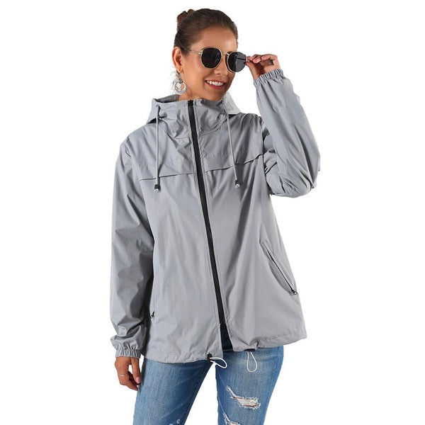 Simple Women's Outdoor Hooded Rain Jacket - amazitshop