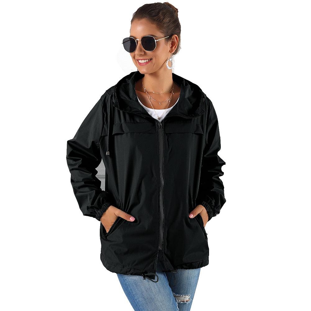 Simple Women's Outdoor Hooded Rain Jacket - amazitshop