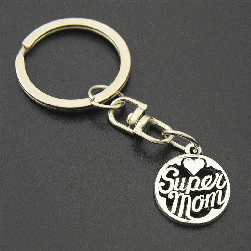 1PC Super Mom Key Chain Round Key Ring Diy Mothers Day Gift For Mother - amazitshop