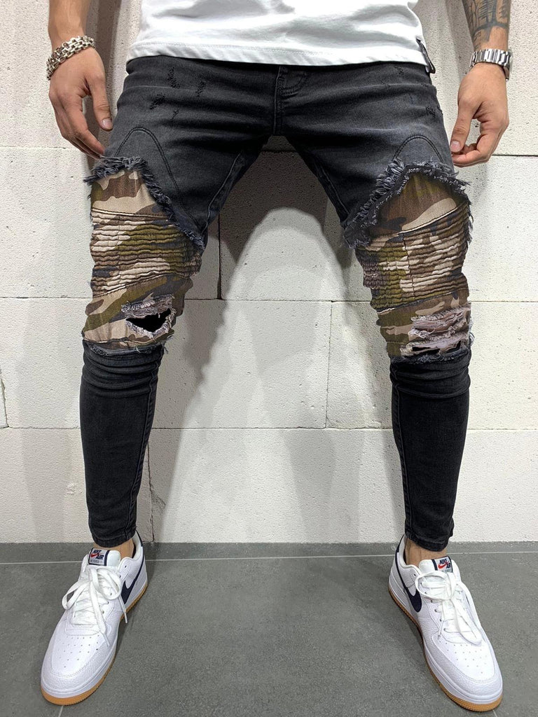 Men s Pleated Camouflage Slim fit Jeans - amazitshop