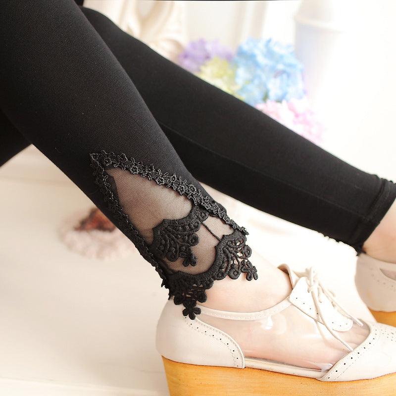 XS-7XL Leggings Women Cotton Lace Decoration Leggings Leggins Plus Size Long Leggings - amazitshop
