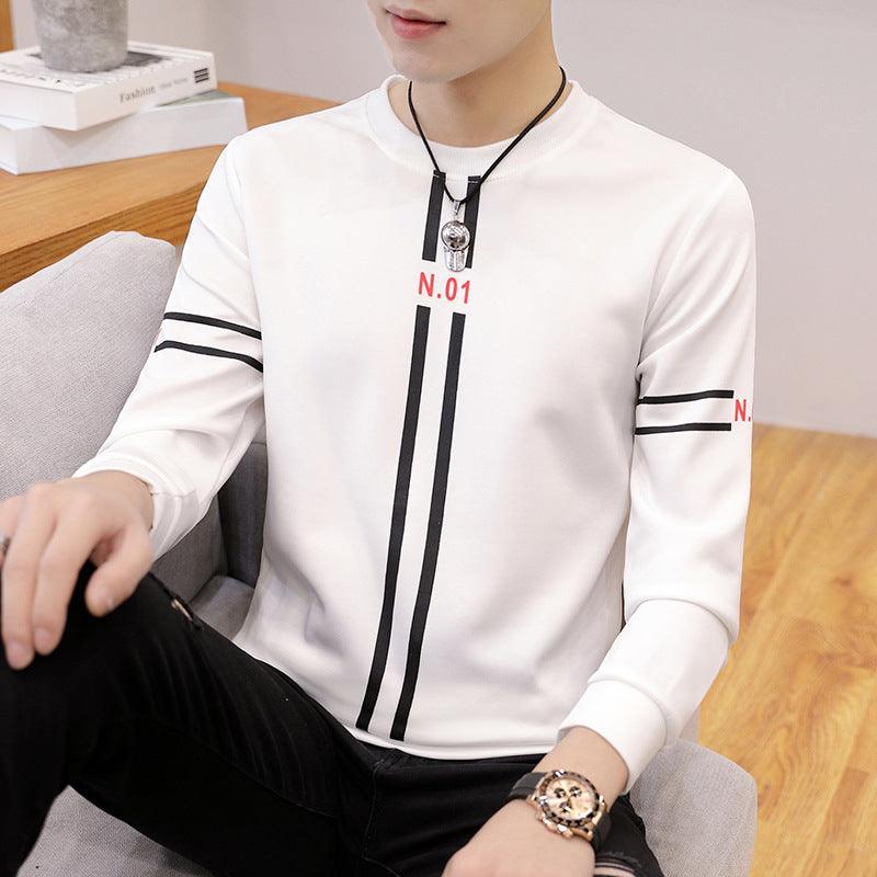 Spring and Autumn New mens printed long-sleeved T-shirt teen round neck bottom top fashion casual mens clothing - amazitshop