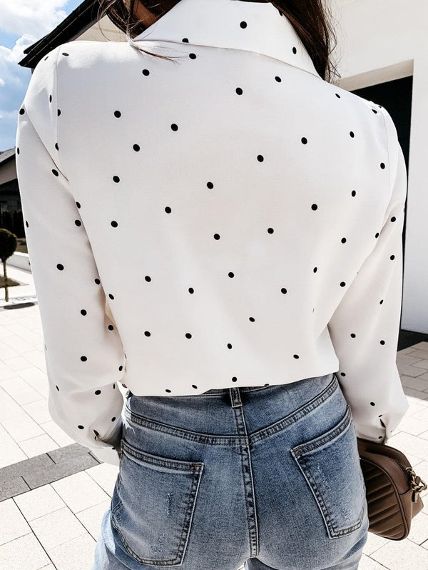 Slim Button Polka Dot Long Sleeve Pocket Shirt - amazitshop