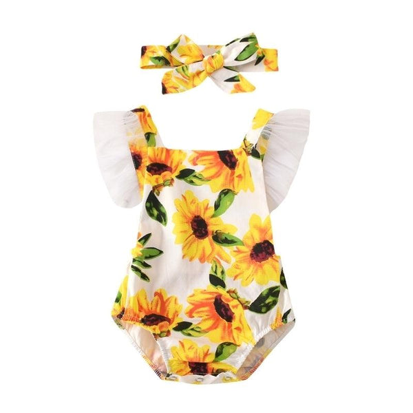 Beachwear Ruffled Sunflower Print Jumpsuit Pullover And