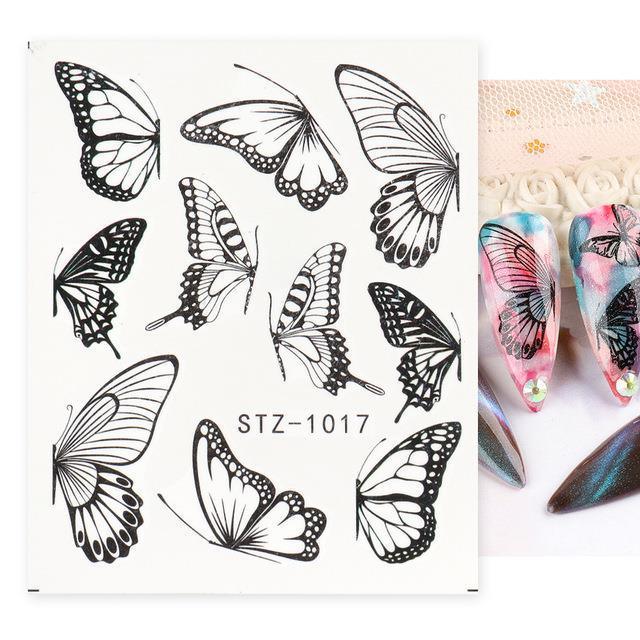 1pc Black Butterfly Nail Decals and Stickers Flower Blue Co