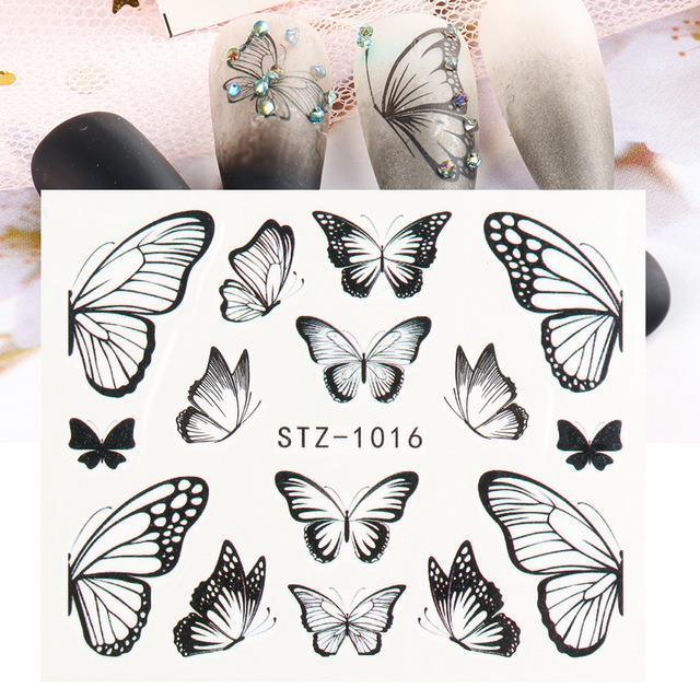 1pc Black Butterfly Nail Decals and Stickers Flower Blue Co - amazitshop