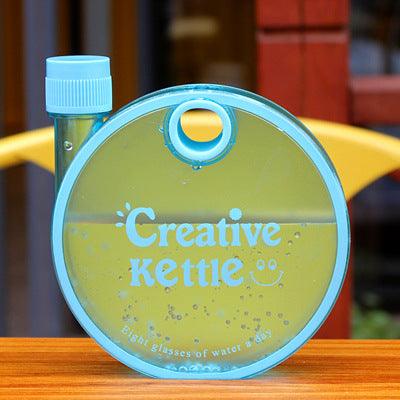 Creative Kettle Water Bottle Creative Round Bottle Drinkware For Outdoor Sport Flat Kettle Plastic Water Bottle Travel - amazitshop