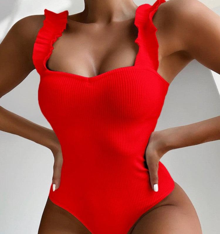 One-piece Fungus Shoulder Strap Swimsuit Ladies Thread Fabric Swimwear - amazitshop
