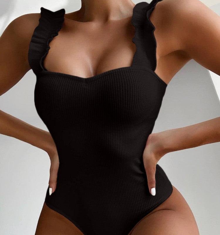 One-piece Fungus Shoulder Strap Swimsuit Ladies Thread Fabric Swimwear - amazitshop