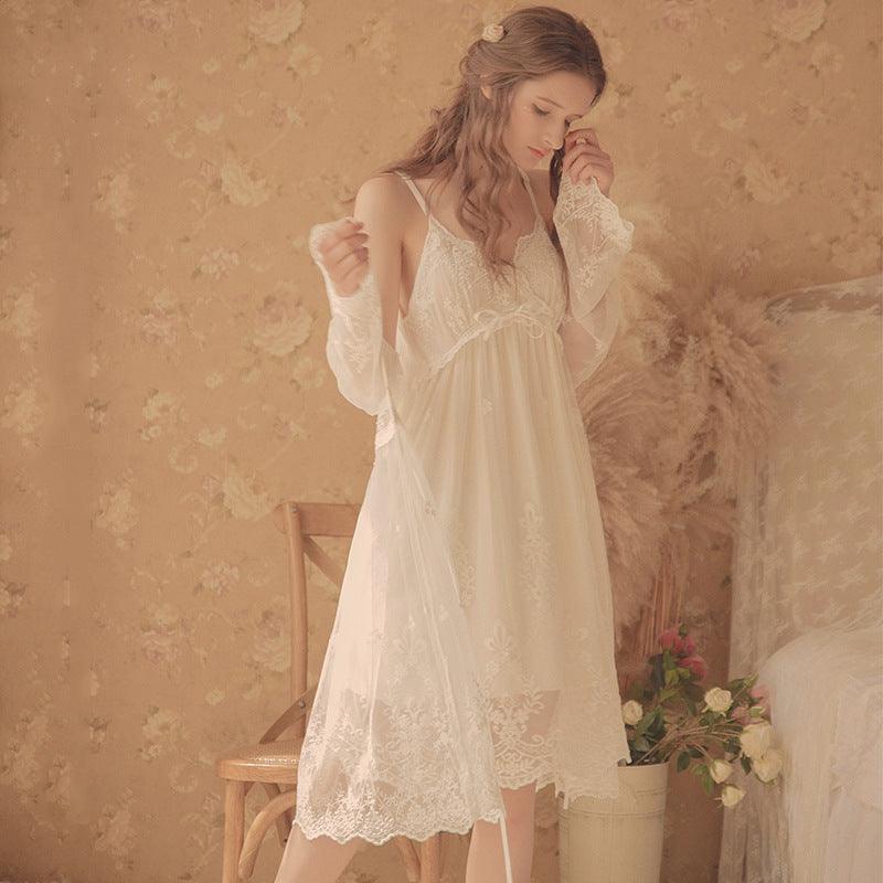 Womens Nightgowns White Lace 2-Pics Robes - amazitshop