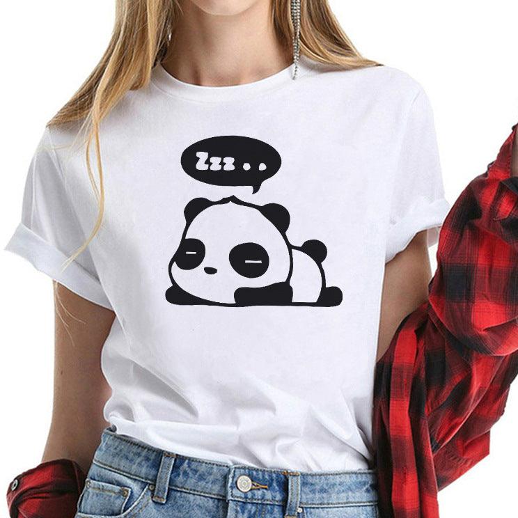 Sleeping Panda Pure Cotton Foreign Trade Short-Sleeved T-Shirt Women Amazon Best Selling Women's Clothing European And American Printed T-Shirt Women - amazitshop