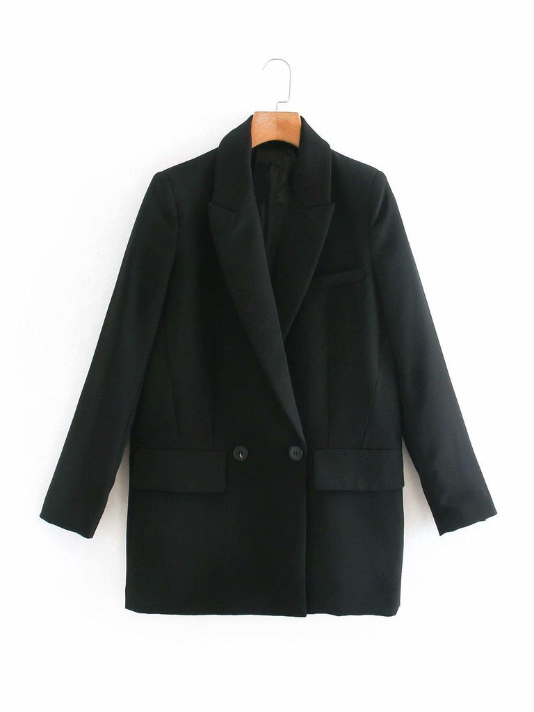 ZA Women Fashion Office Wear One Button Blazer Coat Vintage Long Sleeve Pockets Female Outerwear Chic Tops - amazitshop