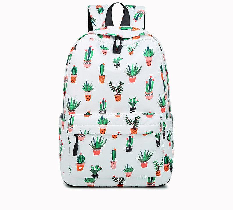 Cactus Print Backpack Female Junior High School Student Schoolbag - amazitshop