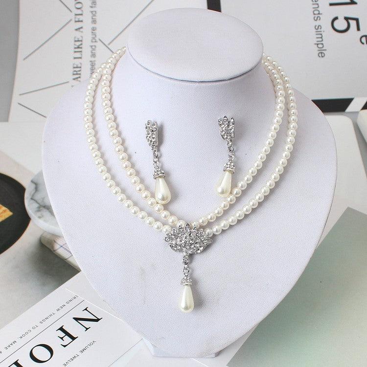 Elegant Pearl and Crystal Necklace Set with Earrings - amazitshop