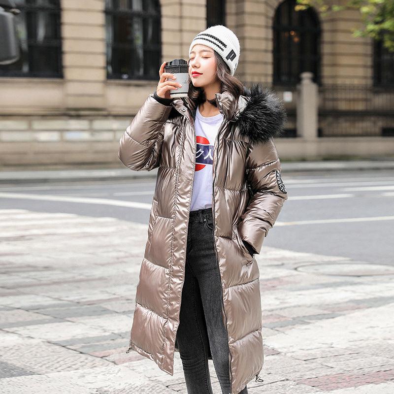 Women X-Long Plus Size Coat Parkas Female Winter Warm Thicke Hooded Fur Cotton Padded Coats Solid Casual Silver Down Jacket - amazitshop