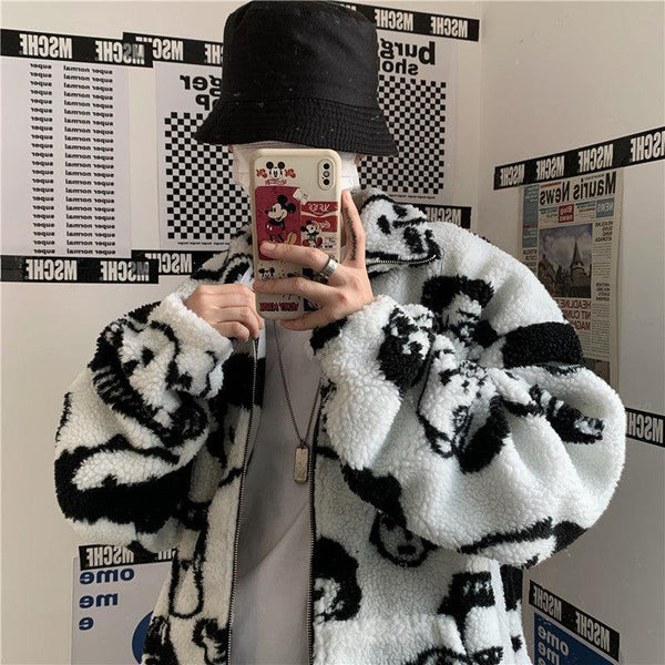 WAKUTA Winter Wool Coat Female Street Wear Chic Cute Funny Print Coats and Jackets Casual Loose Winter Clothes for Women - amazitshop