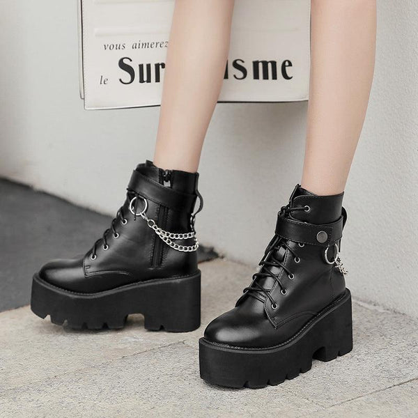 Thick-Soled Thick-Heeled Martin Boots British Style Slope With High-Heeled Ankle Boots - amazitshop