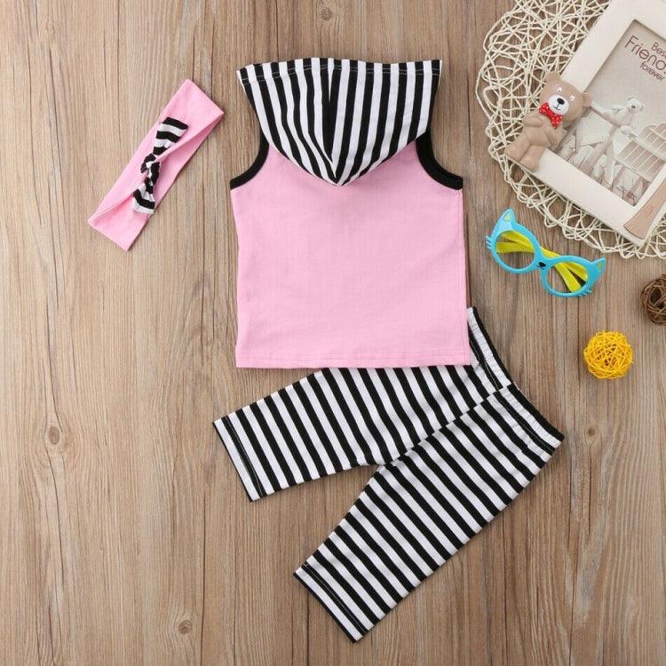 Toddler Kids Baby Girl 1T-6T Hoodie Top Pants Striped Leggings Headband Outfit Clothes - amazitshop