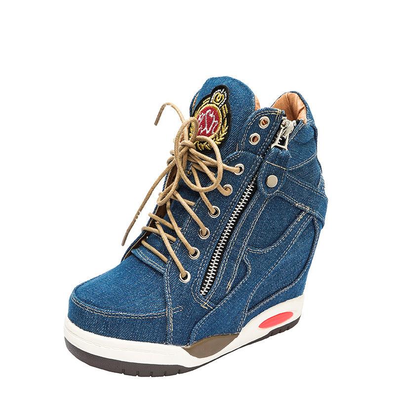 Casual Denim Lace-Up Booties Increase In Height - amazitshop
