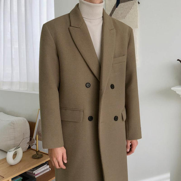 Woolen Coat Men\'s British Style Korean Fashion Winter Woolen Coat Medium Length Thickened Denim Windbreaker - amazitshop