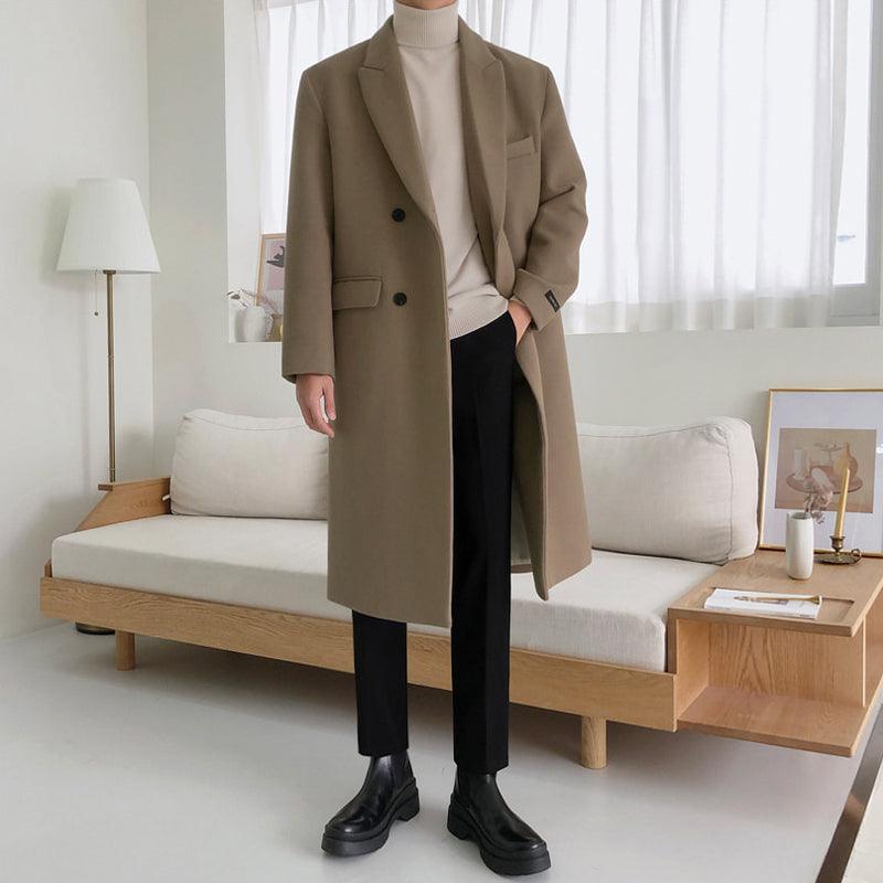 Woolen Coat Men\'s British Style Korean Fashion Winter Woolen Coat Medium Length Thickened Denim Windbreaker - amazitshop