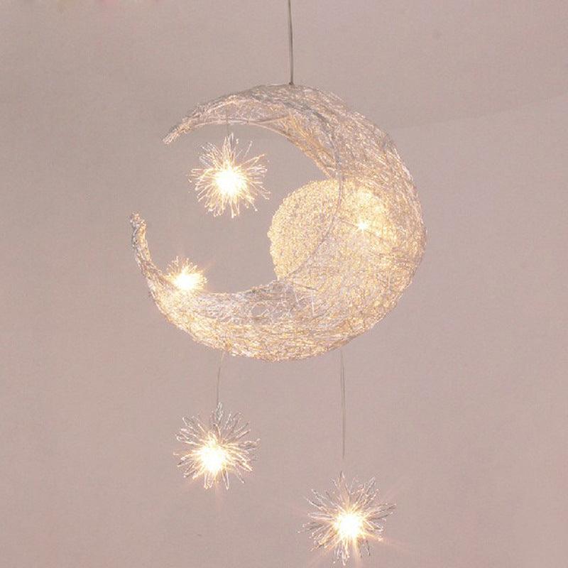 Aluminum Wire Star Moon Chandelier Restaurant Bar Bedroom Warm Lighting Simple Children'S Room Lamps - amazitshop