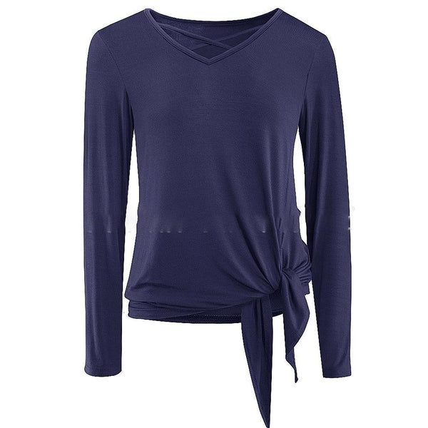 Nice-Forever Winter Women Pure Color Bandage Casual T-Shirts Loose Shift Female Tees Tops T057 - amazitshop
