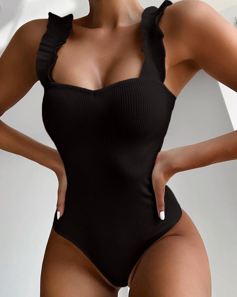 New Sexy One Piece Swimsuit Women Ruffle Swimwear Bodysuit Swimsuit Push Up Monokini Solid Bathing Suits Summer Beach Wear - amazitshop
