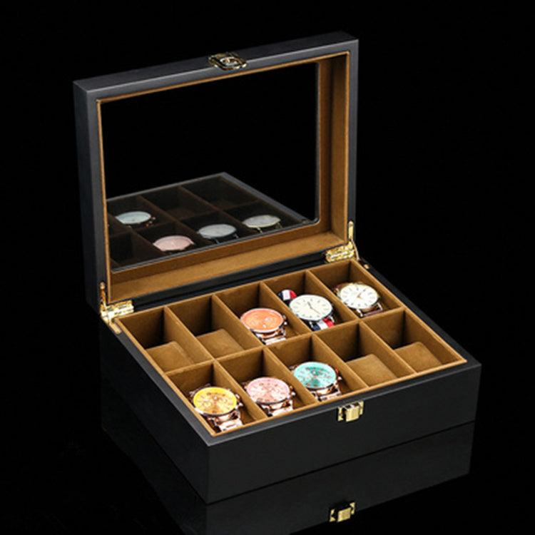 European Style Watch Storage Boxes Case Wood Black Mechanical Watch Display Organizer New Women Jewelry Gift Case Holder - amazitshop