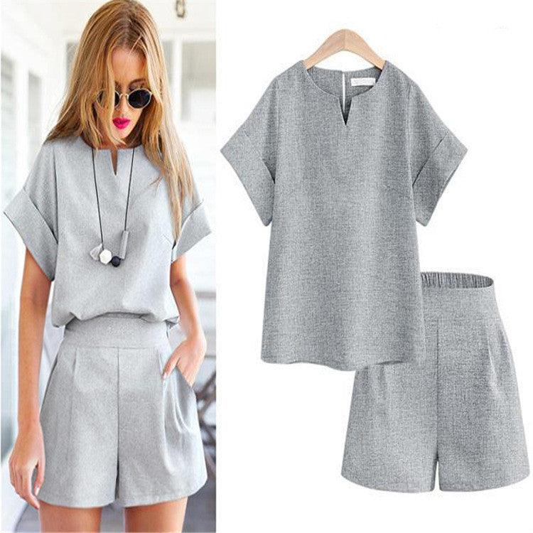 Suit-Set Short Short-Sleeve-Sets Office Trytree Female Plus-Size Casual Women Summer - amazitshop