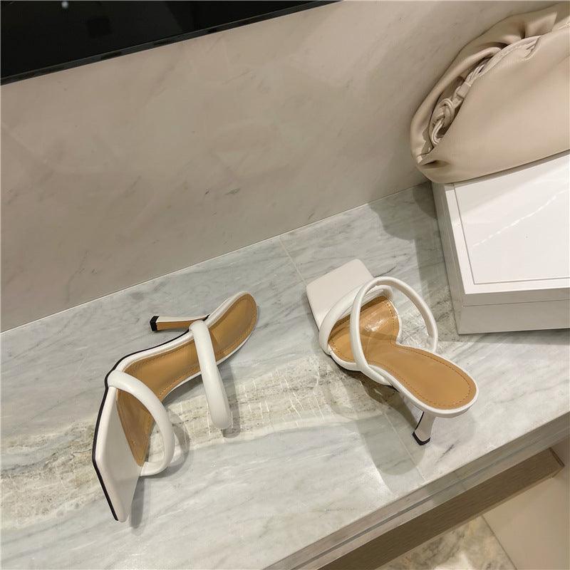 Square-toe Hgh-heel Sandals And Slippers Candy-colored Stiletto-heel Women's Shoes - amazitshop
