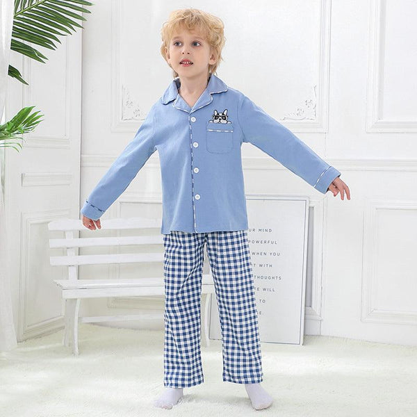 New Products Boys Cotton Cardigan Long Sleeve Children'S Pajama Set - amazitshop