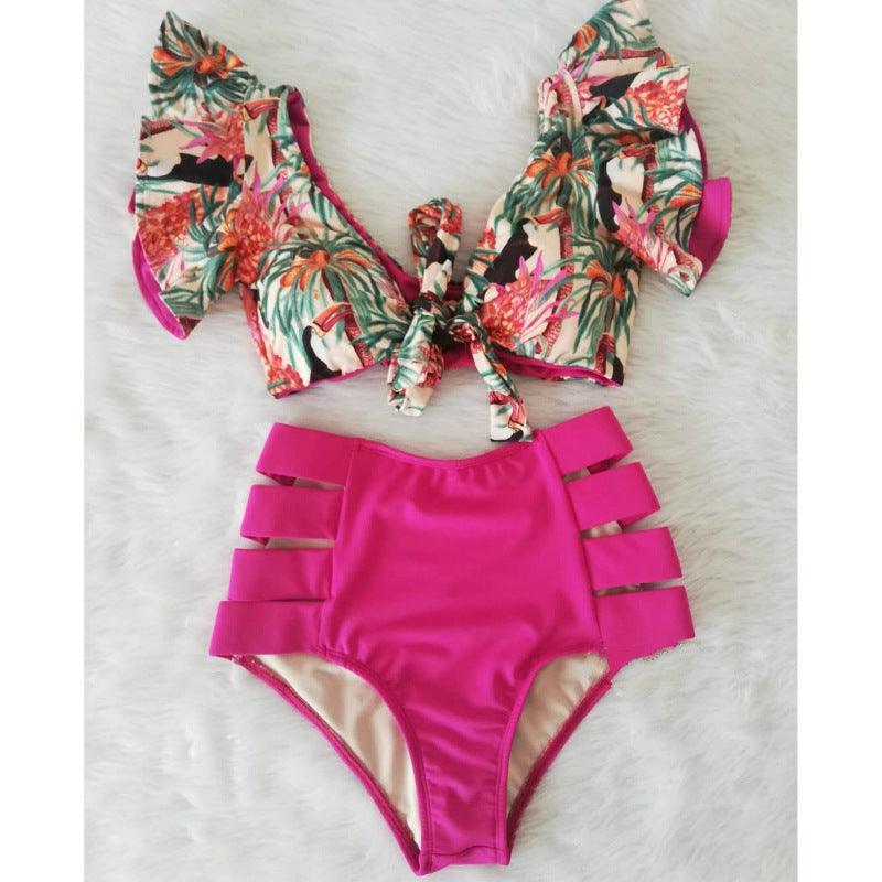 Ruffled Bikini Split Swimsuit European And American Sexy High Waist - amazitshop