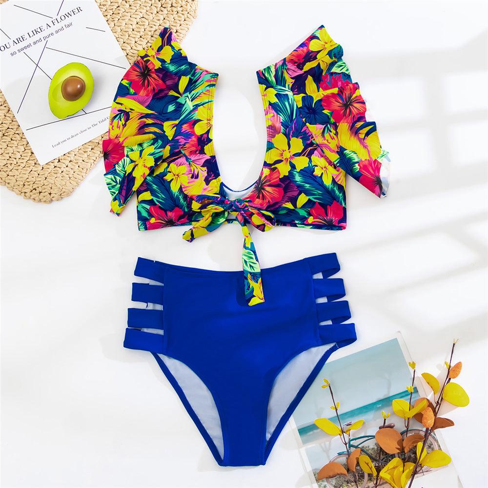 Ruffled Bikini Split Swimsuit European And American Sexy High Waist - amazitshop