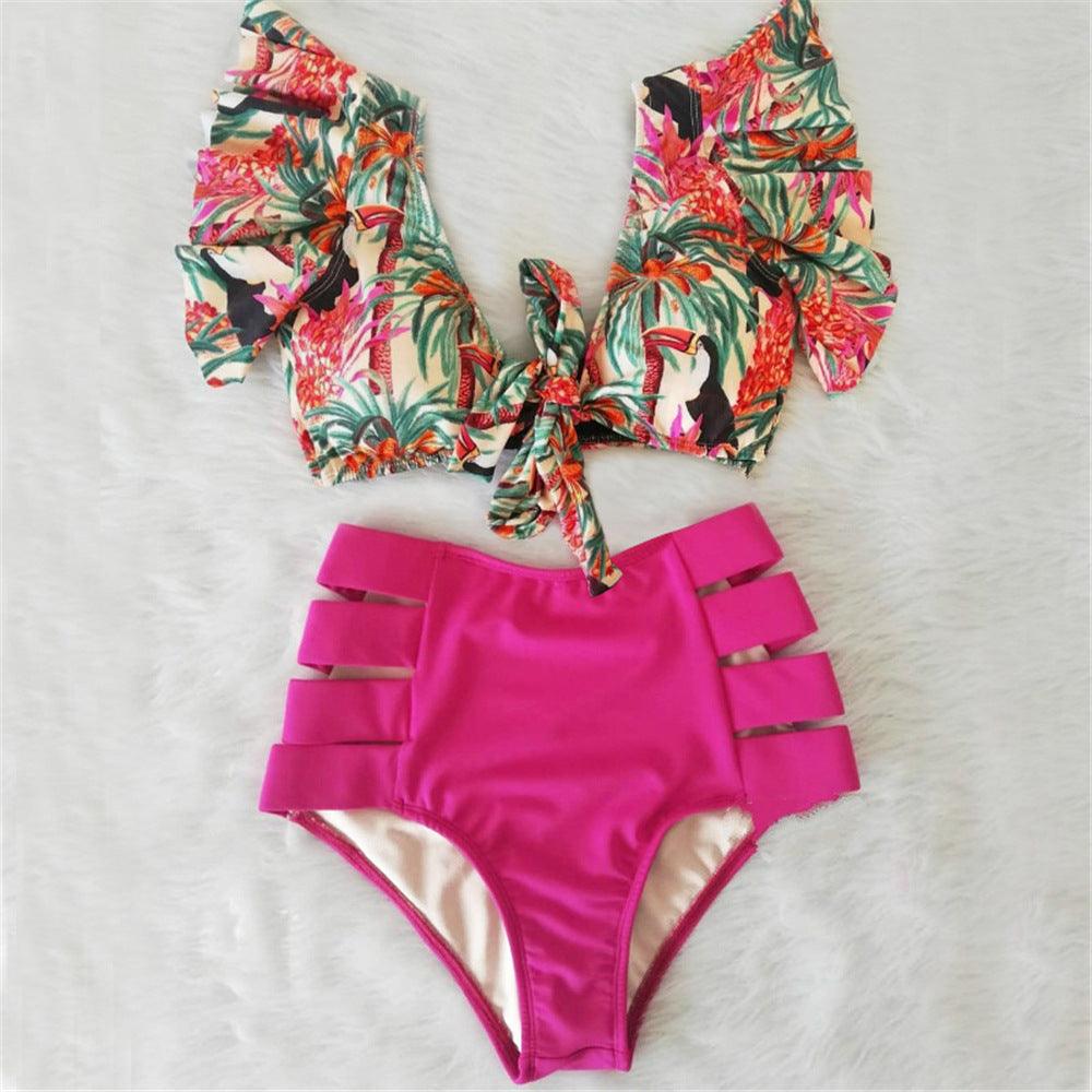 Ruffled Bikini Split Swimsuit European And American Sexy High Waist - amazitshop