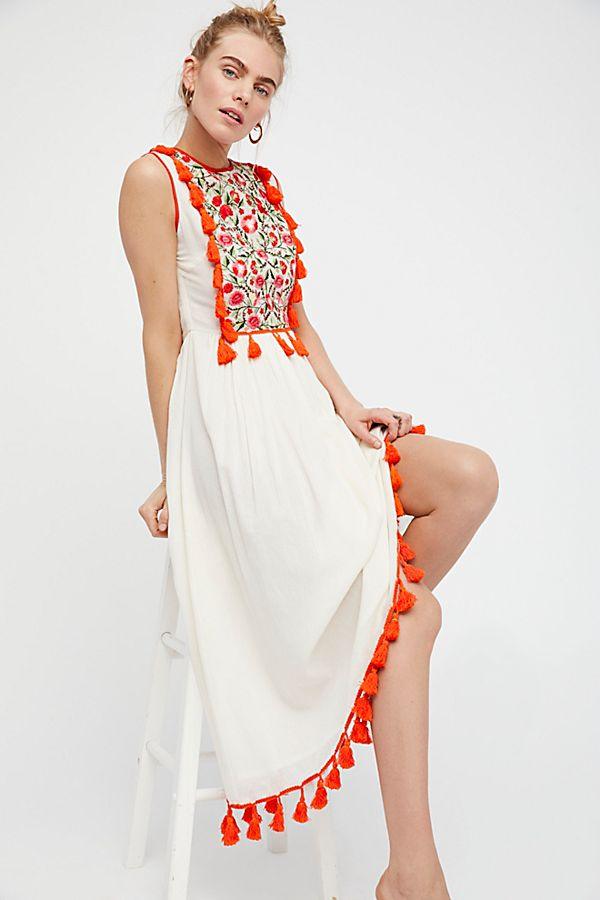 Bohemian Embroidered Floral Fringe Sleeveless Vest Dress - amazitshop