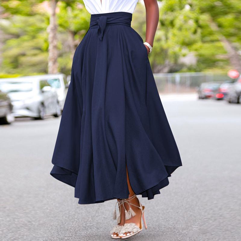 Women Skirts Summer Vintage Zipper Long Maxi Skirts - amazitshop