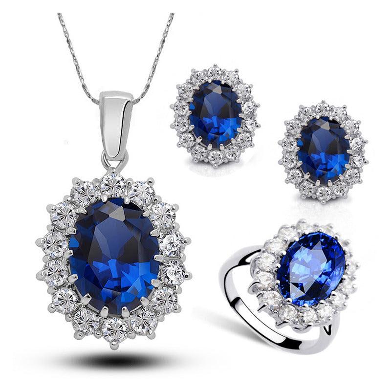 Crystal Jewelry Bridal Necklace Earrings Ring Jewelry Set - amazitshop