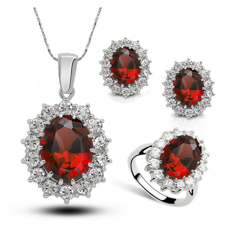 Crystal Jewelry Bridal Necklace Earrings Ring Jewelry Set - amazitshop