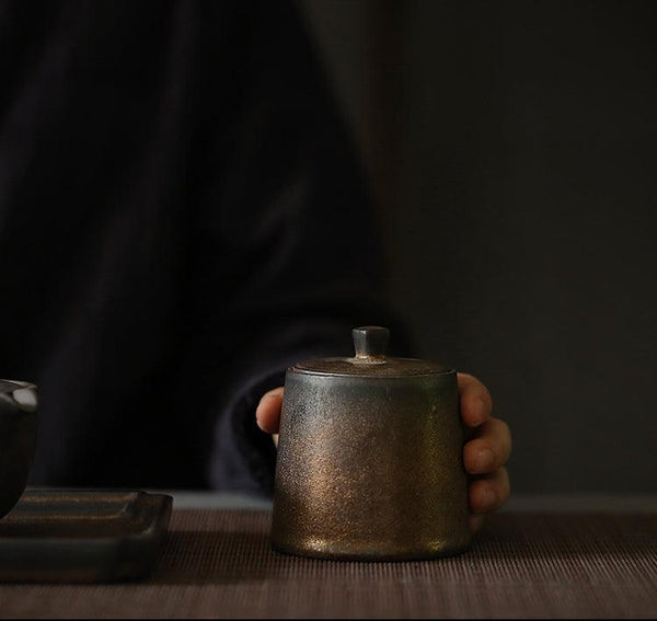 Tiny Gilt Ceramic Tea Caddy Small Stoneware - amazitshop