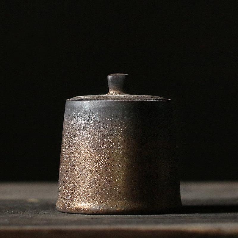 Tiny Gilt Ceramic Tea Caddy Small Stoneware - amazitshop