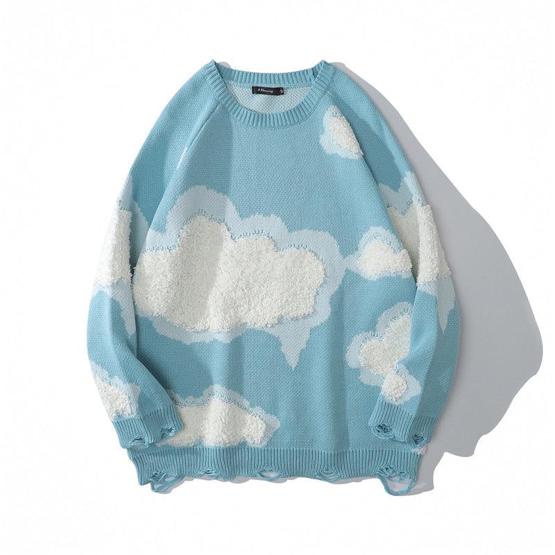 Hole Cloud Flocking Jacquard Sweater Couple Pullover - amazitshop