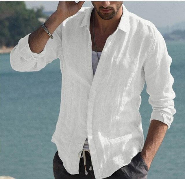 Men Shirt Cotton Blend Pocket Solid Long Sleeve Tops - amazitshop