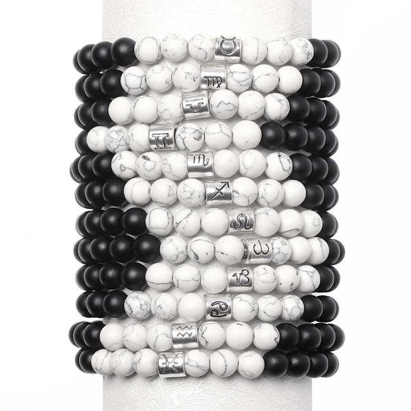 Frosted Black Agate White Turquoise Couple Bracelets For Men And Women Beads Bracelets 12 Constellation Bead Bracelets - amazitshop
