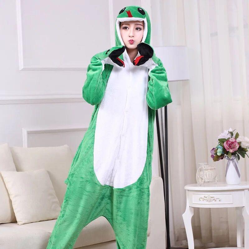 Autumn And Winter Foreign Trade New Style Jack Finn Green Snake Long Tail Monkey Flannel One-piece Pajamas Men And Women Home Clothes - amazitshop