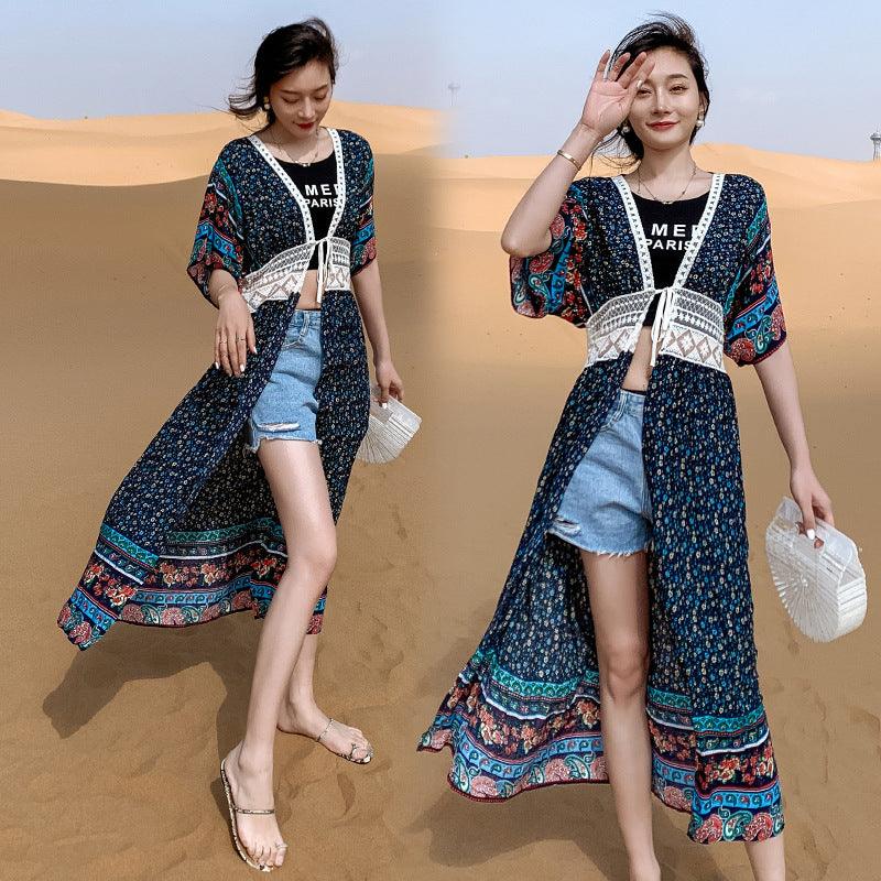 CUPSHE Boho Crochet Kimono Cover Up Woman Sexy Short Sleeve - amazitshop