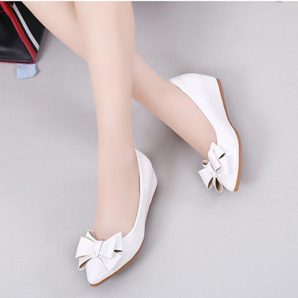 Leather White Patent Leather Inner Heightened Slope Heel Pointed Casual Women's Shoes Small Size Flat Single Shoes Mid-heel - amazitshop